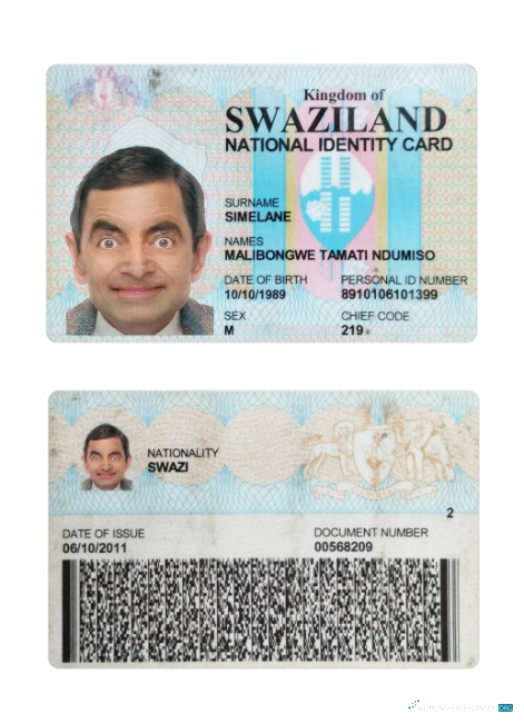Download Swaziland national ID card Photoshop template